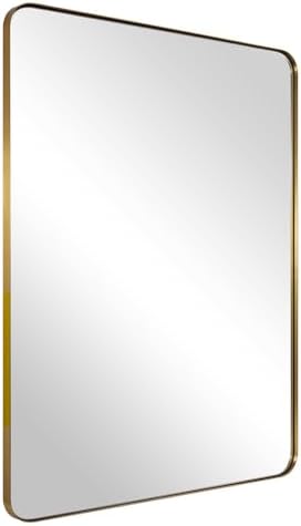 ANDY STAR Gold Bathroom Mirror, 24x36 Brushed Brass Rectangle Metal Frame Mirror by ANDYSTAR