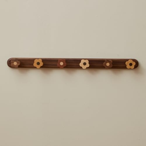 Kids Coat Rack Wall Mount with 6 Cute Flower Hooks, Decorative Walnut Wood Wall by Vinoil