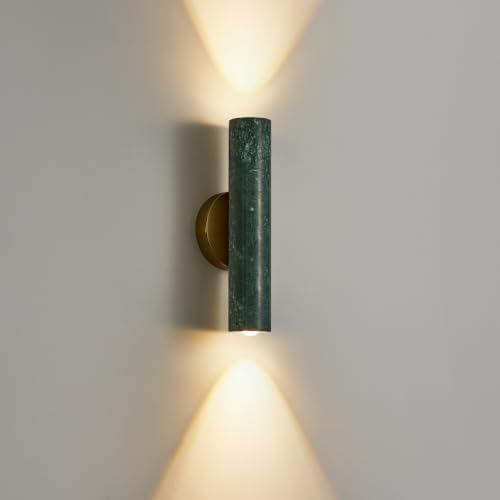 Green Marble Cylinder Wall Sconce, Brass Light by BuyNow