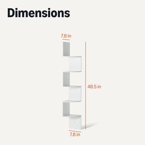 Amazon Basics 5-Tier Corner Shelf, Wall-Mounted, Floating Corner Bookshelf - Image 2