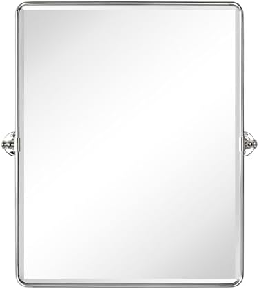 Farmhouse Pivot Rectangle Bathroom Mirror Chrome Metal Framed Tilting Beveled - Image 6