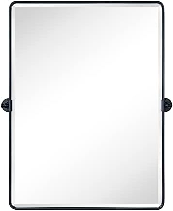 TEHOME Pivot Mirror Matt Black Tilt Vanity Mirror Large Black Metal Framed - Image 3