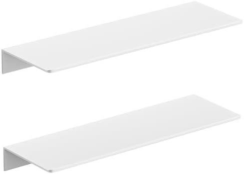 HNVNER Adhesive Wall Shelves 2 Pack, Metal Floating Shelf, Glossy White by HNVNER