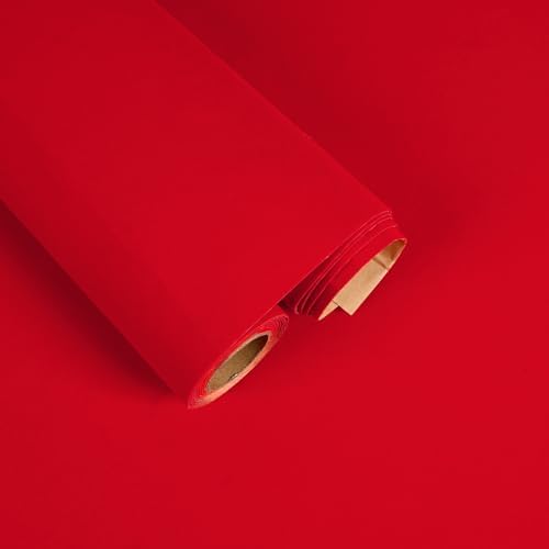 Self Adhesive Felt Drawer Liner 15.7"x118" Bright Red Velvet Fabric Wallpaper by FANCYEASY