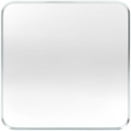 Silver Bathroom Mirror 30x30in, Metal Framed Rounded Rectangle by Minuover