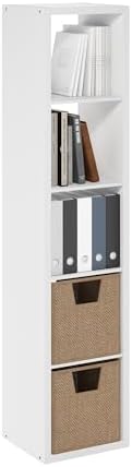 Furinno Cubicle 5-Cube Thick Frame Book Shelf, Plain White by Furinno-FitsYourSpaceFitsYourBudget