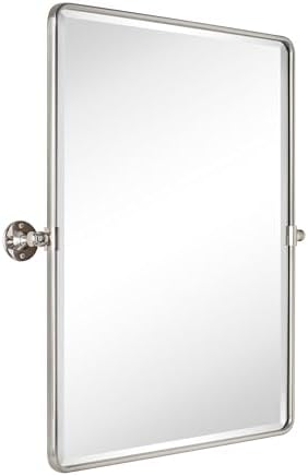 Farmhouse Pivot Rectangle Bathroom Mirror Brushed Nickel Metal Framed Tilting - Image 5