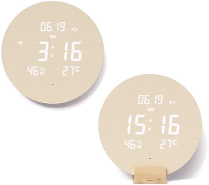 mooas Wood Moon Cordless Digital LED Wall Clock, Temperature/Humidity by mooas