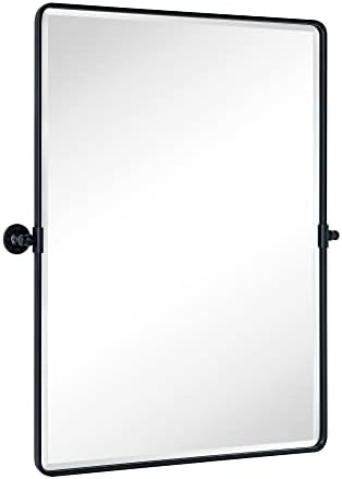 TEHOME Pivot Mirror Matt Black Tilt Vanity Mirror Large Black Metal Framed - Image 2