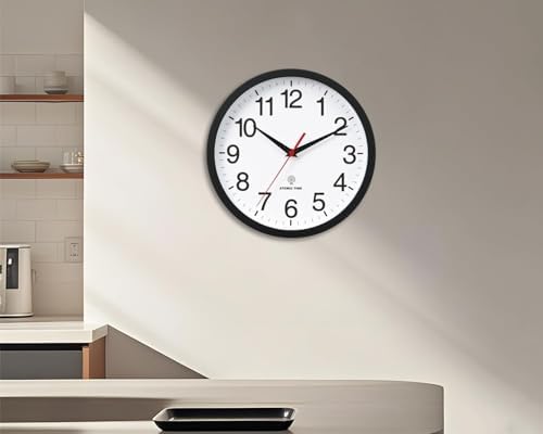 Rohioue Wall Clock Analog 10 Inch Atomic Battery Operated Silent Clock - Image 6
