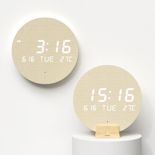 mooas Wood Moon Cordless Mini Digital LED Wall Clock, Temperature by mooas