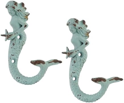 SOFFEE DESIGN 2PCS Green Mermaid Side Profile Hooks, Beach Themed Towel Hangers by SOFFEEDESIGN