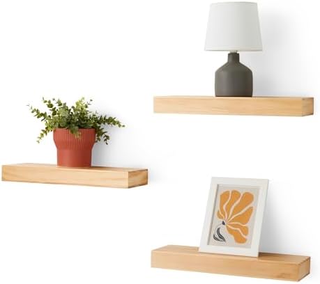 Amazon Basics Wood Floating Wall Shelves, 15.8" x 5" x 1.8", Natural Wood Finish by AmazonBasics