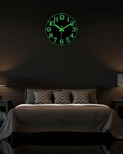 JoFomp Wooden Glow in The Dark Clock, 14 inch Silent Non-Ticking Battery - Image 5