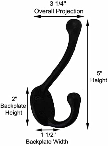 Renovators Supply Manufacturing Double Wall Hook, Wrought Iron Black Powder Coat - Image 2