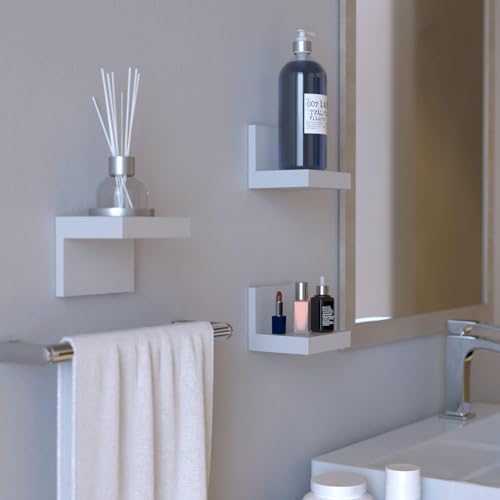 RICHER HOUSE 3-Set Small Floating Wall Shelf, No Drill Bathroom Shelf White - Image 6