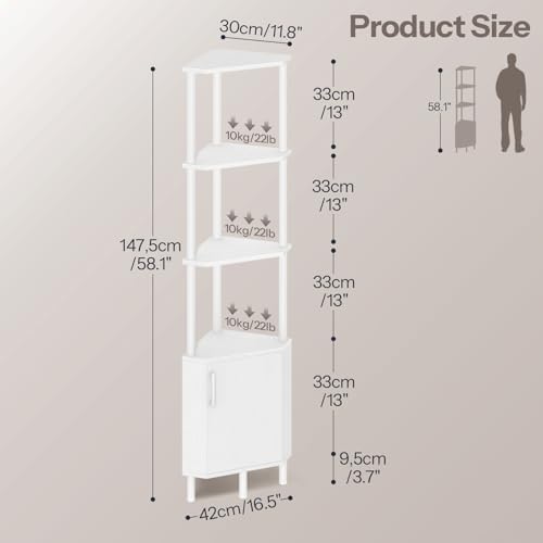HOOBRO Corner Cabinet with LED Light, Corner Shelf Stand with Storage and Doors - Image 2