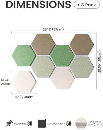 Fluxynara 8-Pack Hexagon Felt Bulletin Board Tiles, Moss Haven - Image 2
