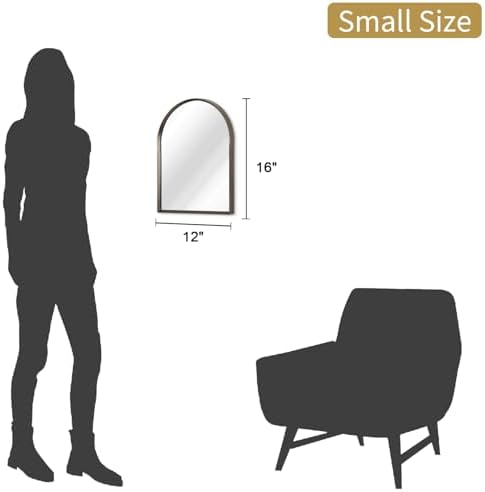 Arched Mirror Bathroom Wall Mirror 16"x12" Brushed Metal Vanity Wall Mounted - Image 2