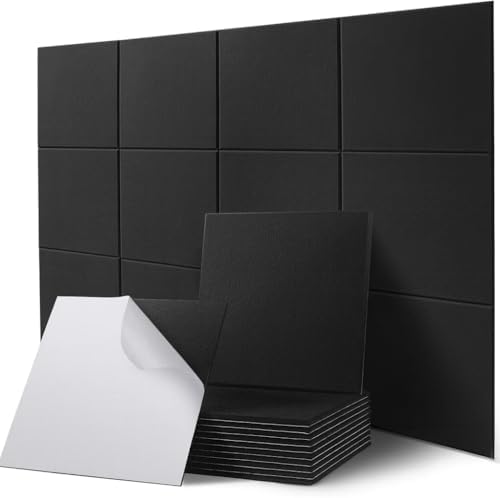 Square Acoustic Panels Soundproof Wall Panels, 12″ × 12″ × 0.4″ High-Density by HERTBER