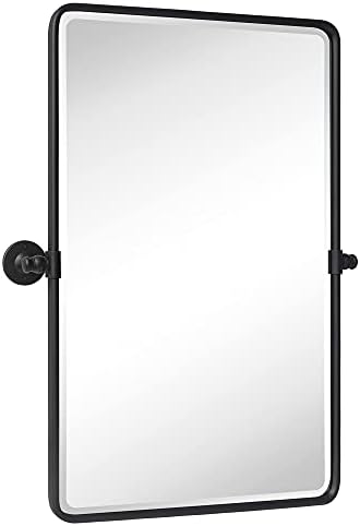 Farmhouse Pivot Rectangle Bathroom Mirror Black Metal Framed Tilting Beveled - Image 2