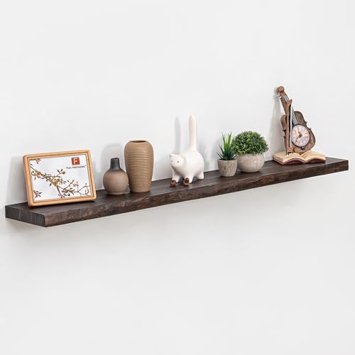 Fun Memories Floating Shelves for Wall Decor, Rustic Solid Elm Wood Live Edge by FunMemories