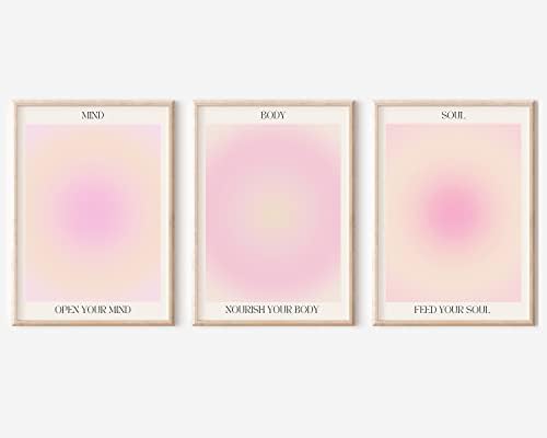 3 Piece Pink Gradient Aura Spiritual Canvas Wall Art Trippy Positive by Adyggefy