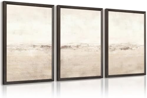 Baccone Beige Abstract Wall Art Set of 3 Neutral Canvas Wall Art Prints Boho by Baccone