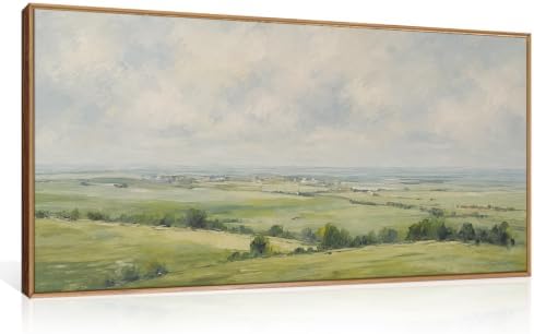 HOURIA Vintage Green Countryside Field Framed Canvas Wall Art Set, Rolling by HOURIA