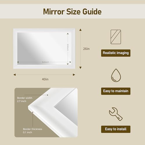 CULER White Bathroom Mirrors for Wall 26 x 40 Inch, Vanity Rustic Mirror - Image 6