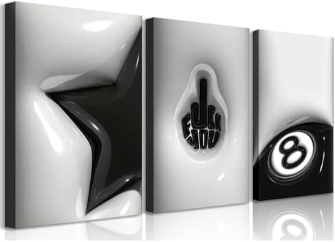 3Pcs Framed Lucky 8 Ball Wall Art, 16x24 Inch by Unknown