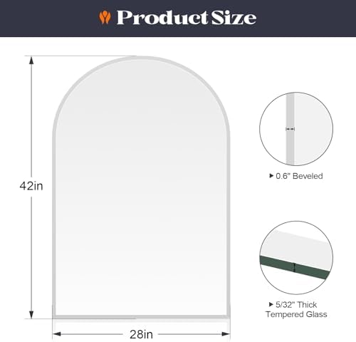 Frameless Bathroom Mirror, 28x42 Arched Beveled Vanity Wall Mirror - Image 3