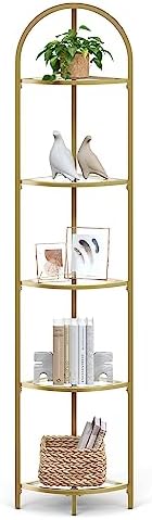 VASAGLE 5-Tier Corner Shelf Stand, Tempered Glass, Steel Frame by VASAGLEbySONGMICSHOME