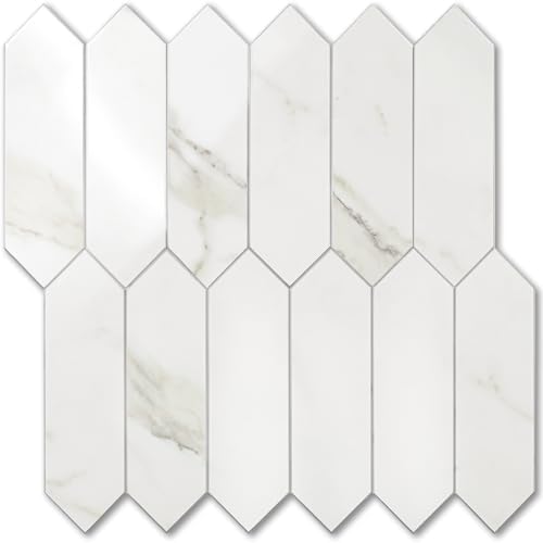 Vamos Tile Glossy White Marble Backsplash Tile Peel and Stick, 12.8 x 12.8 Inch by VamosTile