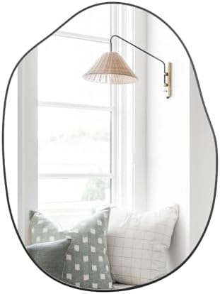 Black Irregular Mirror for Bathroom Asymmetrical Wood Vanity Mirror 24"x32" by GumcolyHomeDecoration