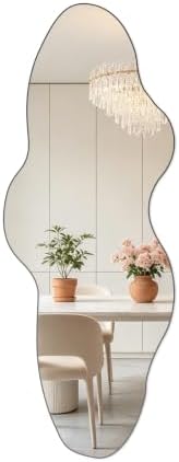 Full Length Wall Mirror, Wavy Irregular Shape, 63x24 Inch, by Necineci