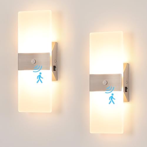Motion Sensor Wall Sconce Set of 2, Hardwired Indoor Wall Lights by Joosenhouse