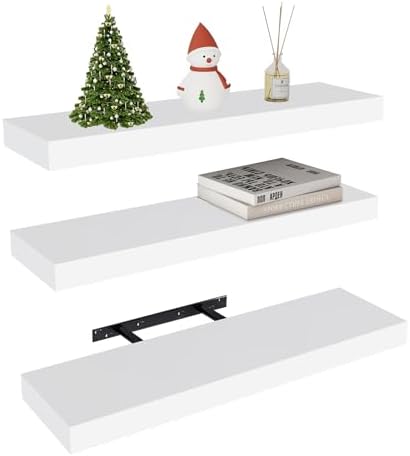 Vervida® White Rustic Floating Wall Shelves 24in Set of 3 Hidden by Vervida