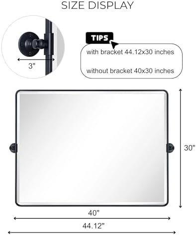 TEHOME Pivot Mirror Matt Black Tilt Bathroom Vanity Mirror Black Metal Framed - Image 6