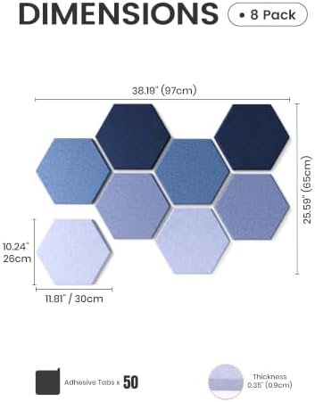 Fluxynara 8-Pack Hexagon Felt Bulletin Board Tiles, Denim Mist-1 - Image 2