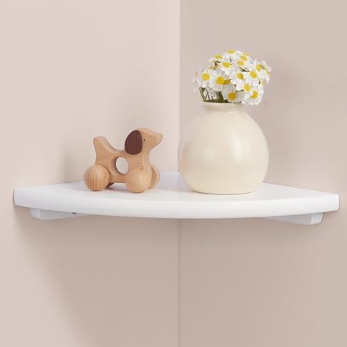 White Corner Wall Shelf 9inch Solid Oak Wood Floating Corner Shelf by GIEANOO