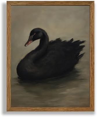 AVECCO Vintage Elegant Black Swan on Water Wall Art Canvas Framed 8x10 in by Unknown
