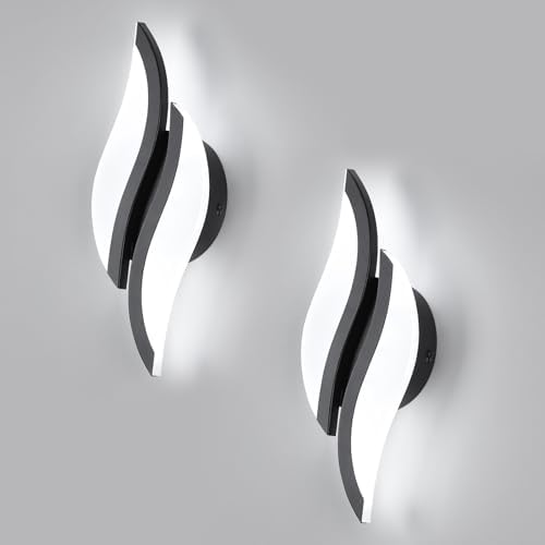 CANEOE 2 Packs Modern LED Wall Sconce 6000K Black Indoor Wall Light Fixtures by CANEOE