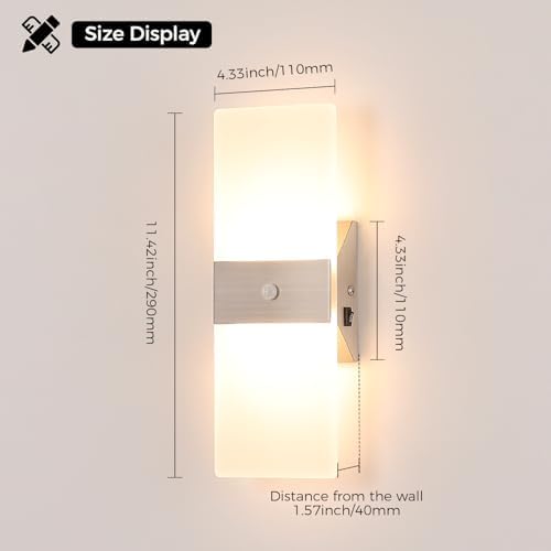 Motion Sensor Wall Sconce Set of 2, Hardwired Indoor Wall Lights - Image 6