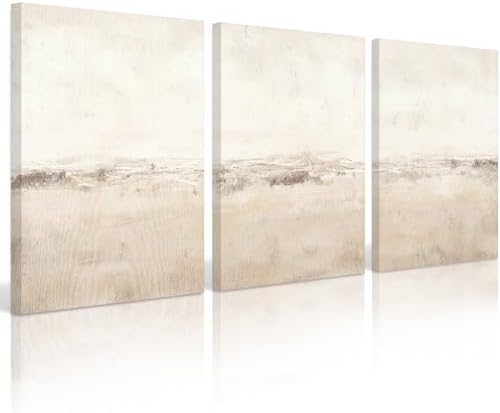Baccone Beige Abstract Wall Art Set of 3 Neutral Canvas Wall Art Prints Boho by Baccone
