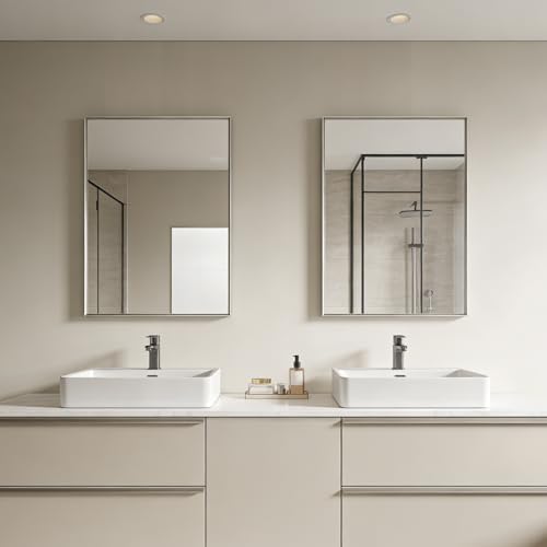 Bathroom Mirror for Wall, 30x20 Inch Framed Vanity Mirror Brushed Nickel - Image 4