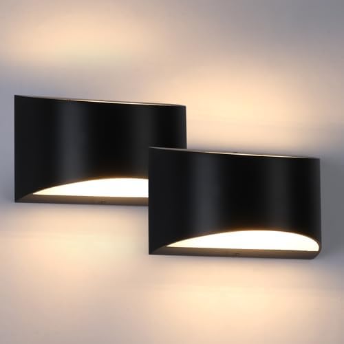 Black Modern LED Wall Sconce Hardwired Indoor Wall Lights Set of 2 Up and Down by BRIVOLART