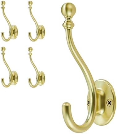 AVICCI 5 Pack Coat Hooks Brushed Gold Coat Hook, Heavy Duty Hooks Decorative by Home