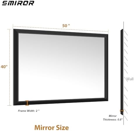 SMIROR 50x40 Matte Black Bathroom Vanity Mirror - Image 5