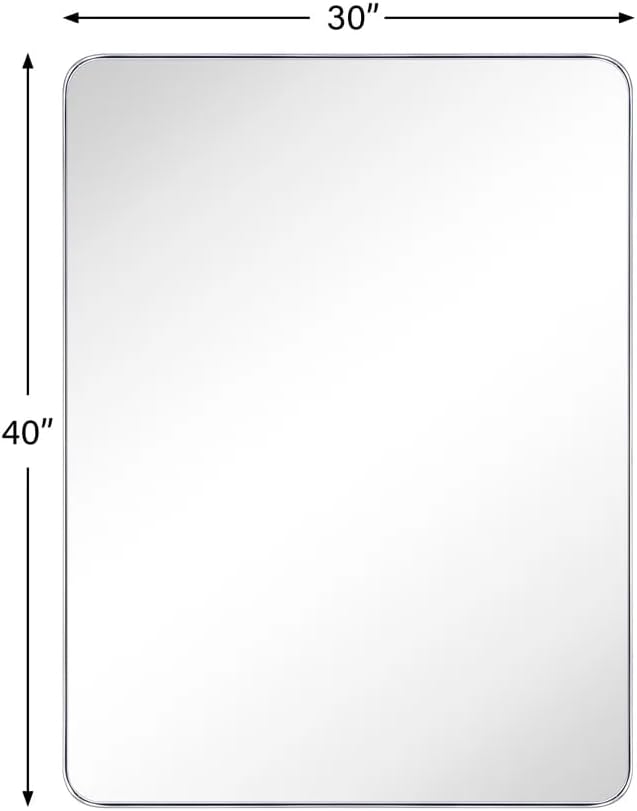 GRACTO 30 x 40'' Polished Nickel Rectangle Bathroom Vanity Mirror - Image 3